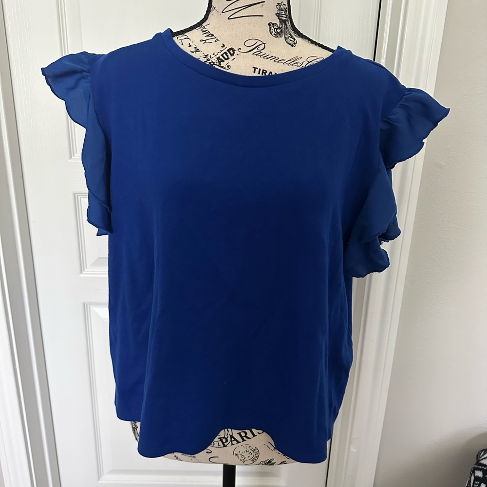 COPY - CeCe Ruffled Flutter Sleeve Blouses-blue